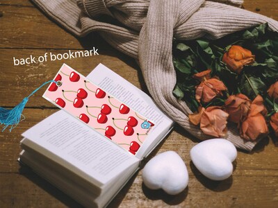 Cherry Bookmark Fruit Bookmark Food Bookmark Red Cherries Laminated Bookmark with Tassel Cute Bookmark Colorful Bookmark Gifts for Readers - image4